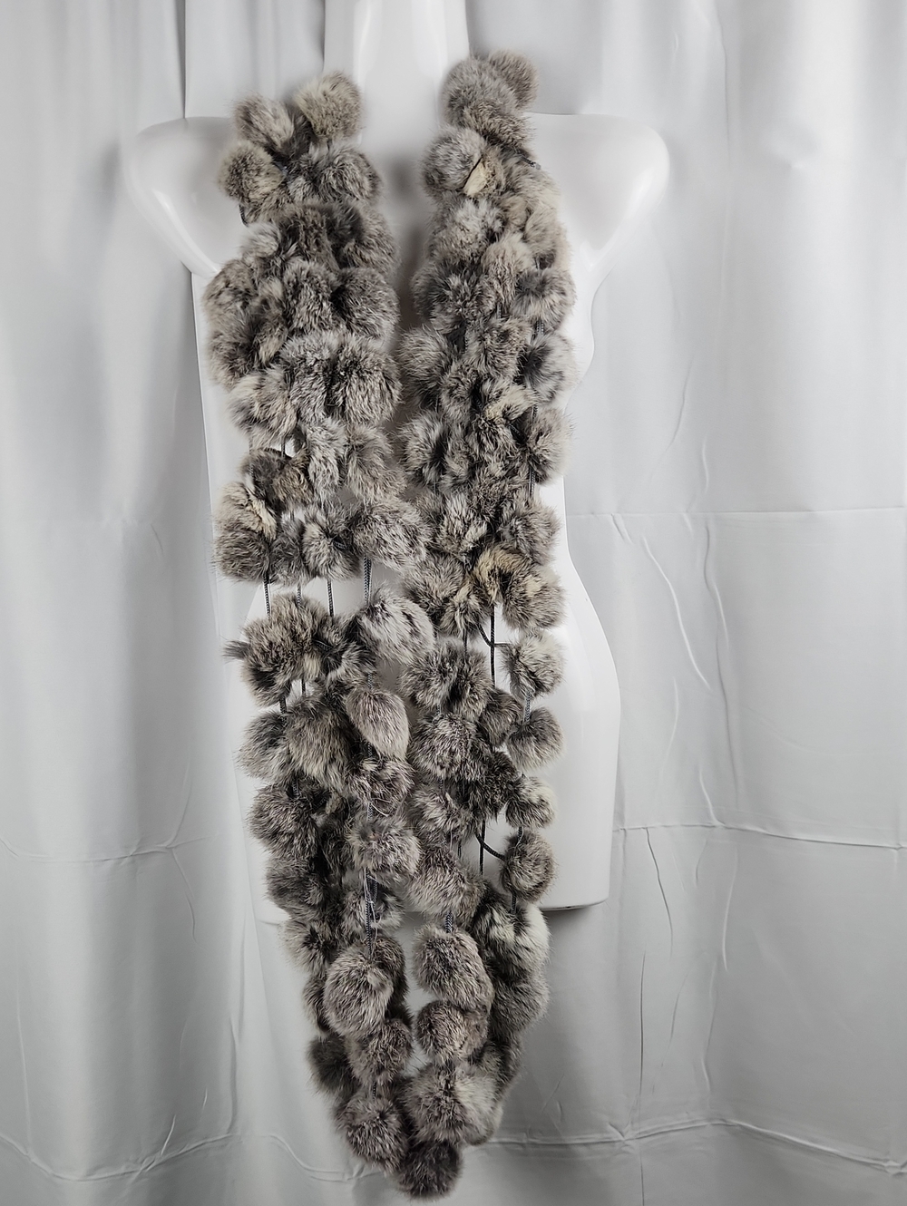 Plush Gray Rabbit Fur Pom-Pom Scarf - Women Accessories